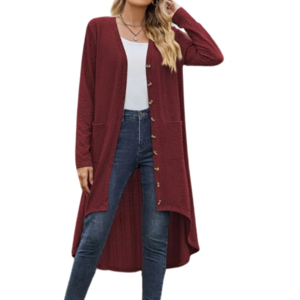 V-Neck Long Sleeve Cardigan with Pocket - Picture 3 of 5